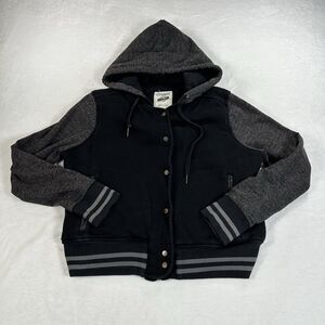 Empyre Hooded Varsity Jacket XL Black Gray Snap Button Streetwear Quilted Lined